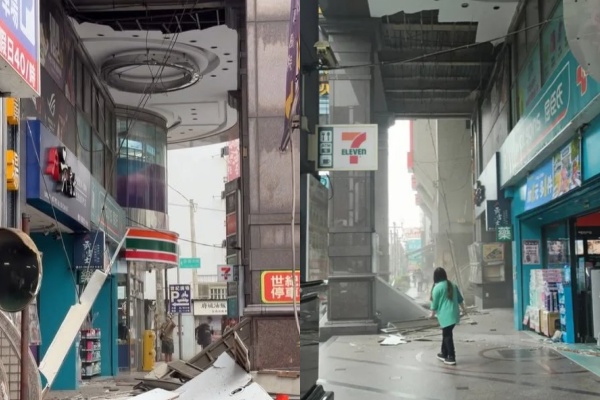 中壢知名世紀廣場，騎樓天花板大面積掉落，建管處出手。 圖：翻攝自臉書
