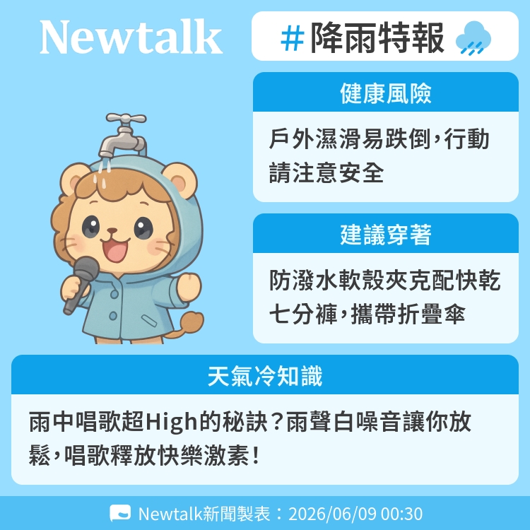 雨中唱歌超High的秘訣？雨聲白噪音讓你放鬆，唱歌釋放快樂激素！ 圖：Newtalk製表