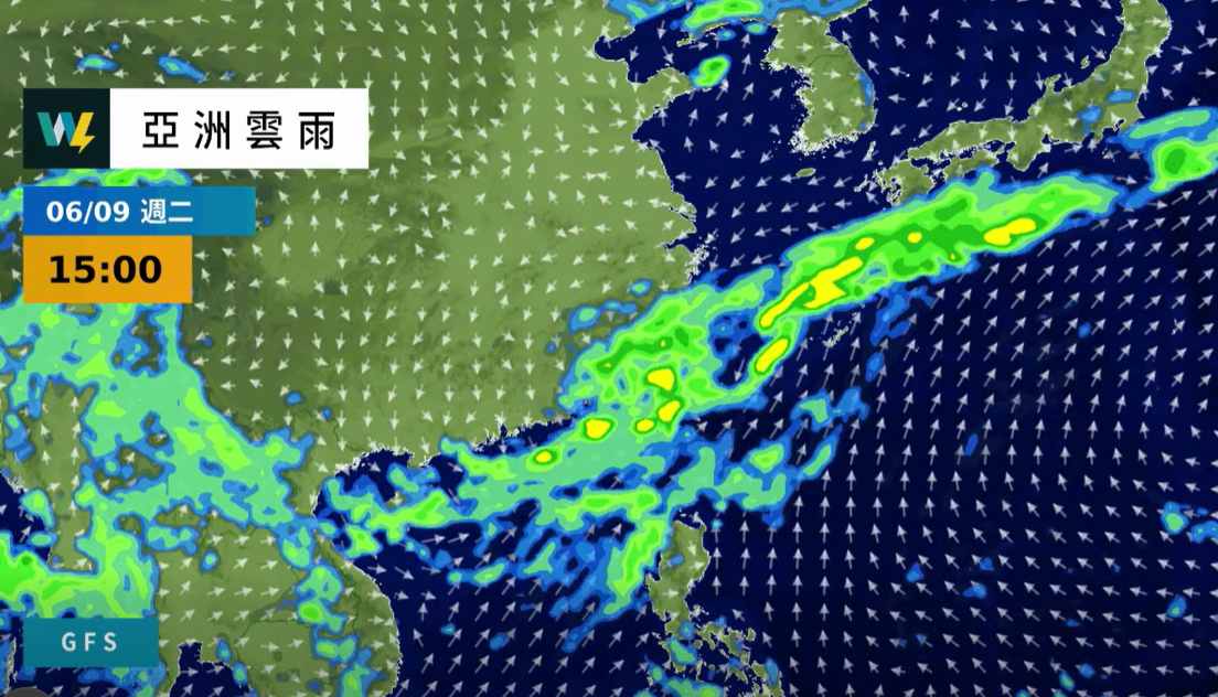 西南氣流加上梅雨鋒面影響，周二周三全台大雨或豪雨，局部地區甚至將出現大豪雨。 圖：天氣風險臉書粉專