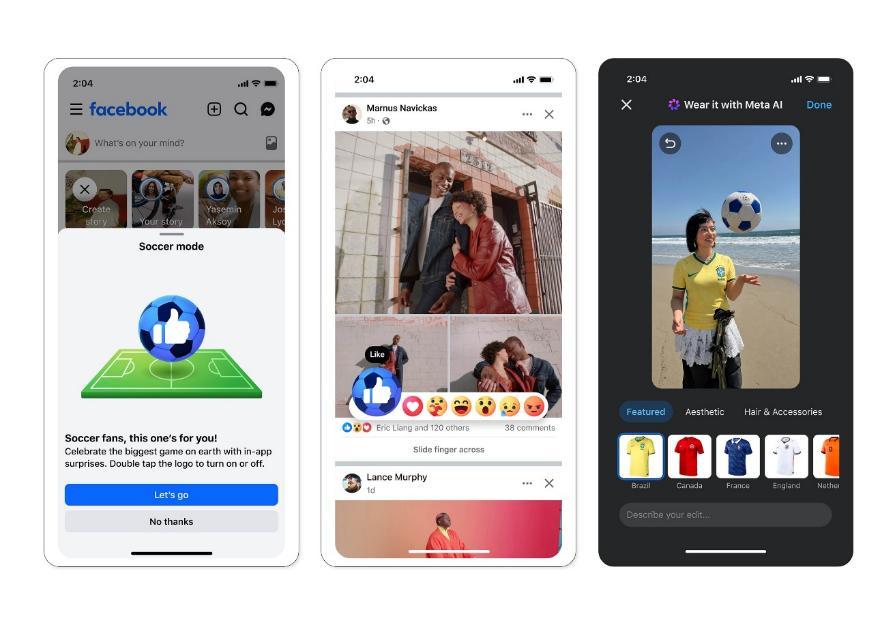 Facebook導入AI虛擬穿搭，讓球迷照片一鍵換上國家隊戰袍。 圖：Meta／提供