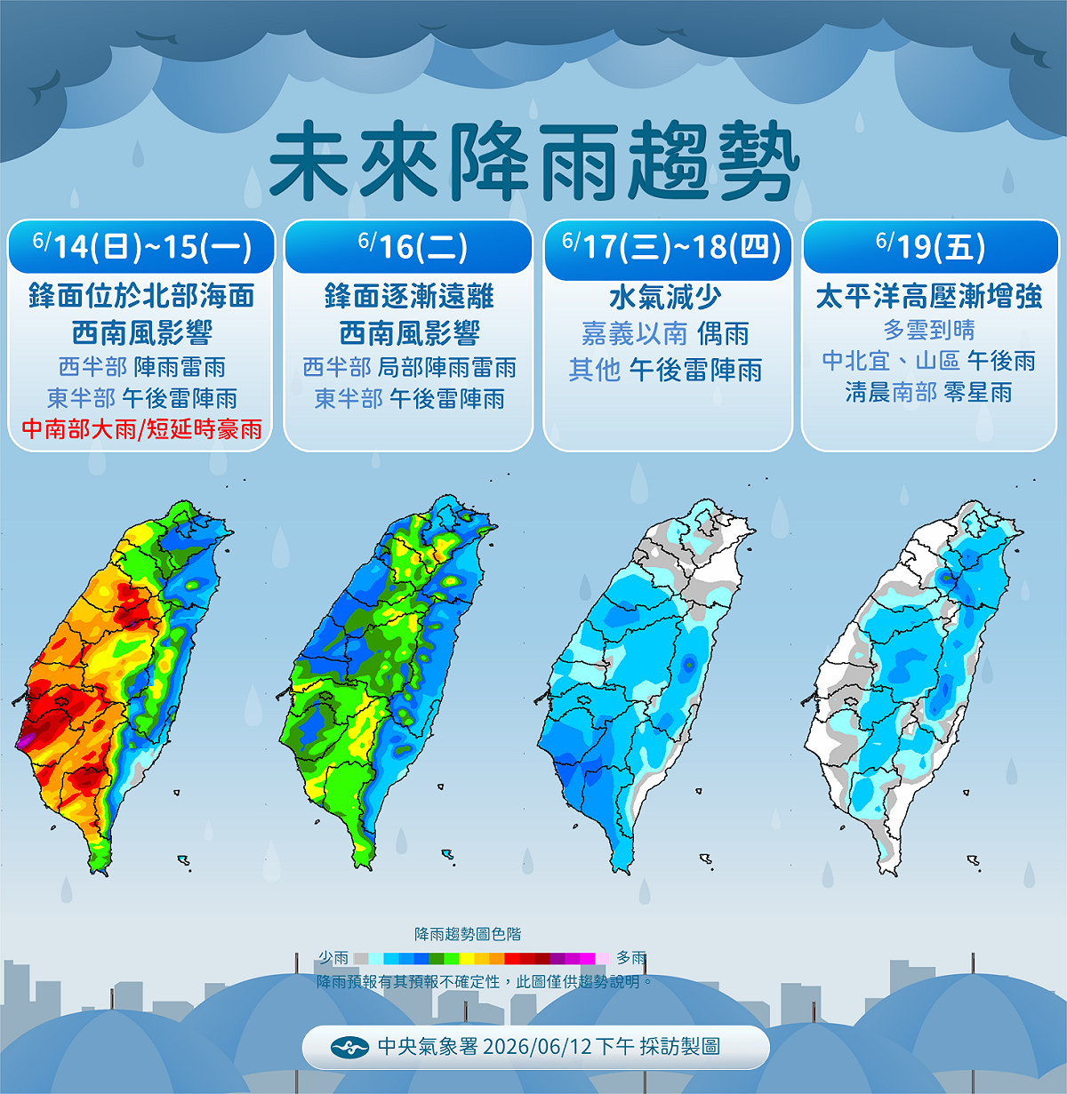 未來一週降雨趨勢。 圖：取自氣象署