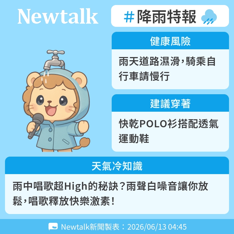 雨中唱歌超High的秘訣？雨聲白噪音讓你放鬆，唱歌釋放快樂激素！ 圖：Newtalk製表