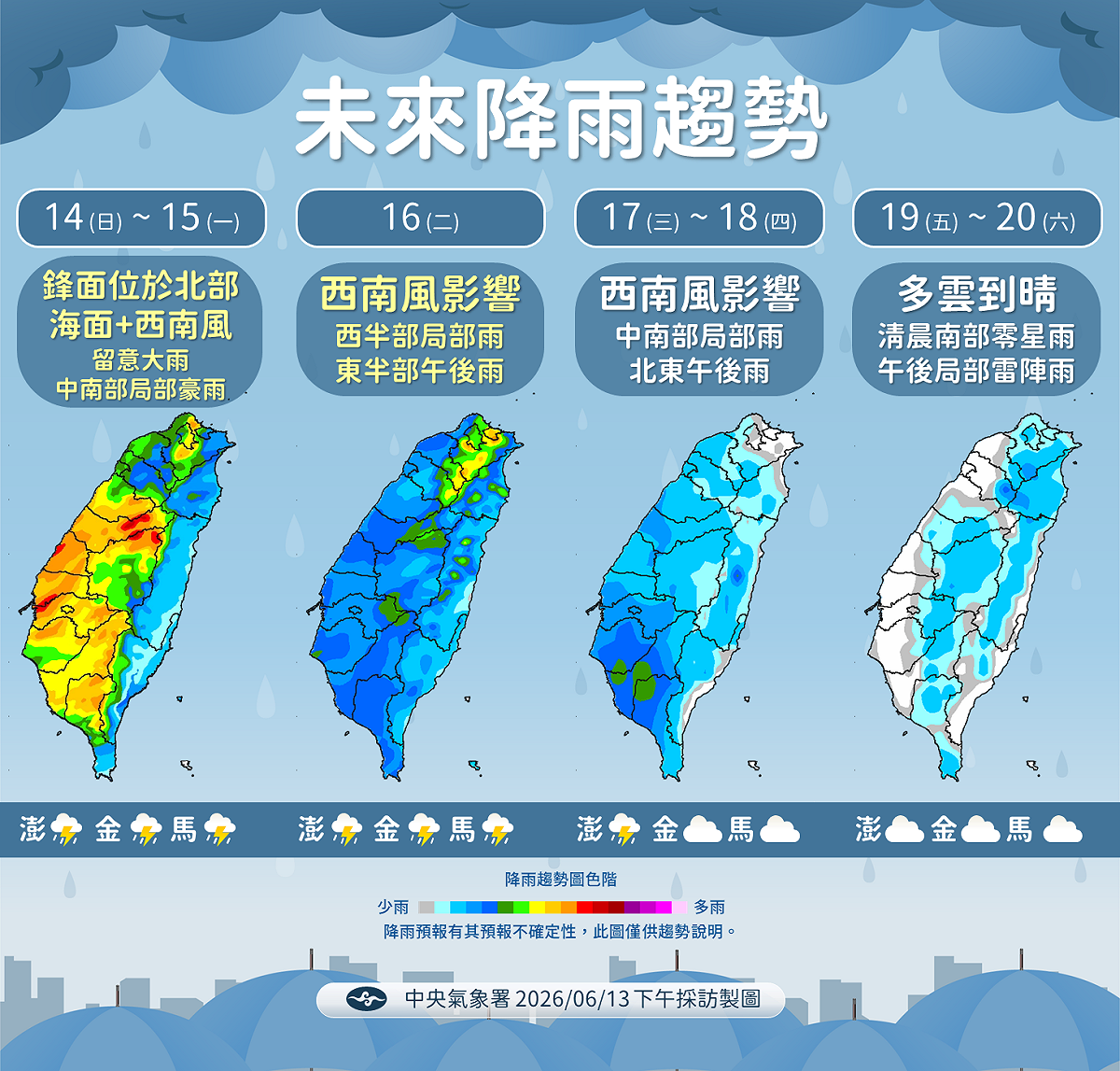 未來一週降雨趨勢。 圖：氣象署／提供