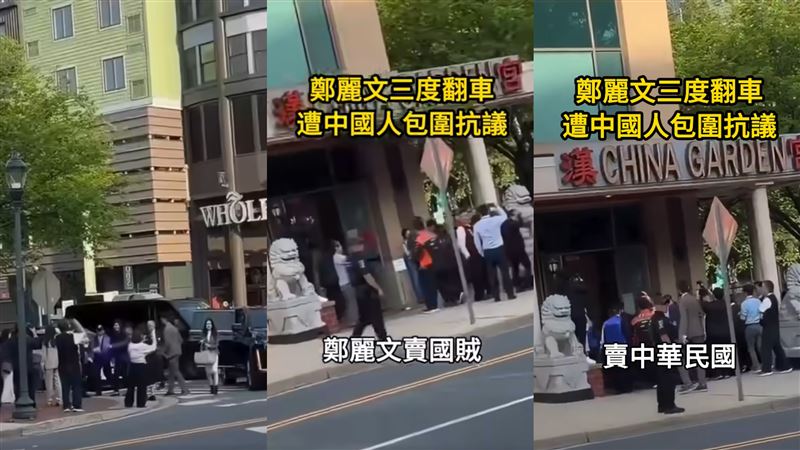 鄭麗文訪遭海外中國人包圍嗆「投共、賣國賊」。 圖：翻攝八炯臉書