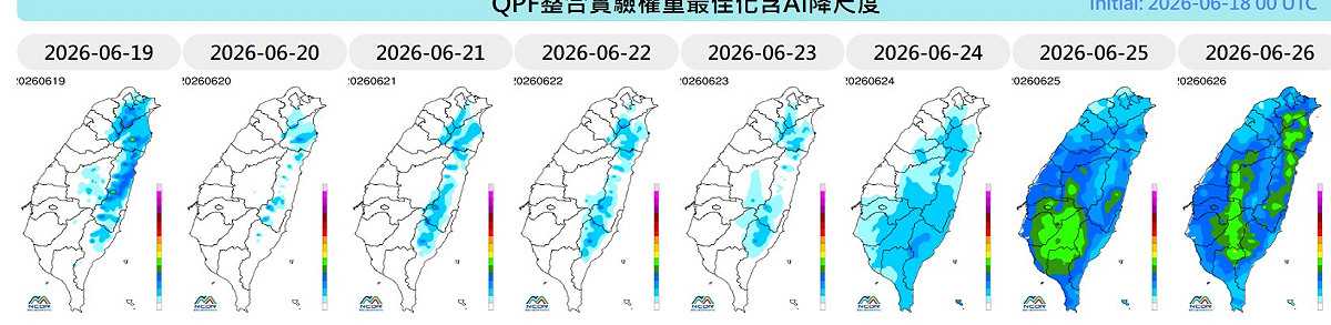 未來一週降雨趨勢。 圖：取自天氣與氣候監測網