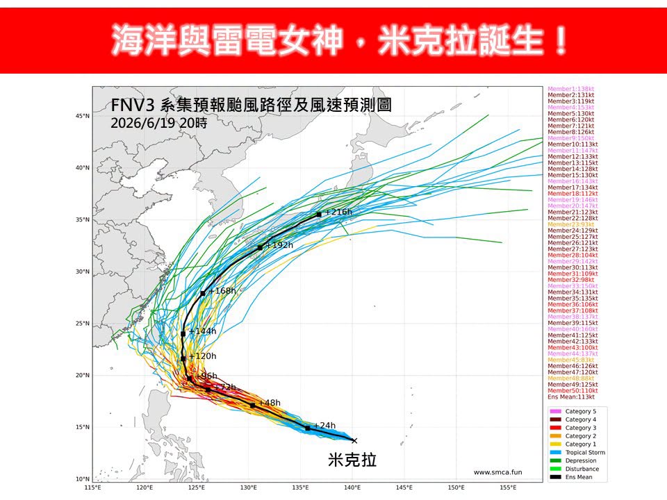 根據中央氣象署最新資料顯示，熱帶性低氣壓TD07已於今晨2時增強為米克拉颱風。 圖：取自「林老師氣象站」