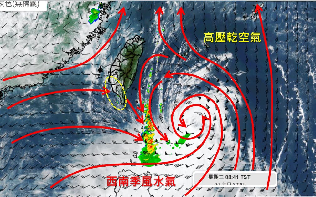 米克拉颱風現位於鵝鑾鼻東南東方約432公里處，以每小時9公里速度向北移動。 圖：翻攝自天氣職人吳聖宇臉書