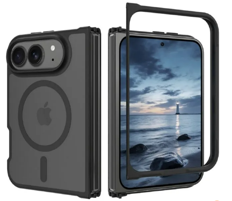 蘋果首款摺疊iPhone傳9月登場。（圖為iPhone Ultra保護殼廠商流出的渲染圖，非正式iPhone Ultra圖） 圖：翻攝自網路