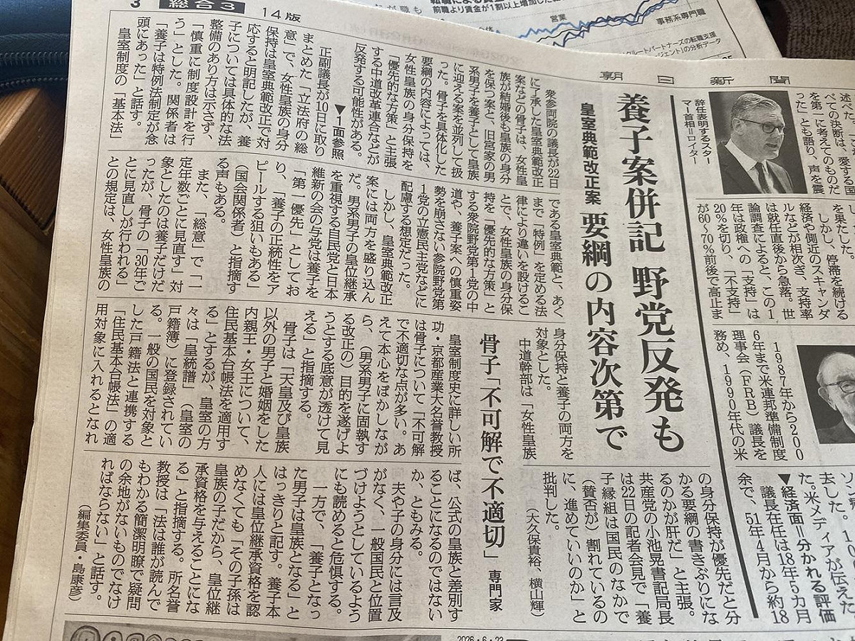 有關收舊宮家男系男子部分，國民無法接受，在野黨反對，學界認為「不可解、不適切」。 圖：劉黎兒攝