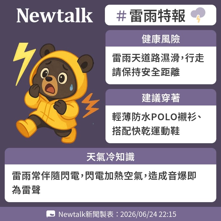 雷雨常伴隨閃電，閃電加熱空氣，造成音爆即為雷聲 圖：Newtalk製表