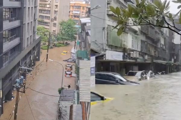 內湖金龍里出現嚴重淹水災情，停放的車輛近乎滅頂。 圖：翻攝東神聖爌肉飯歸一教臉書