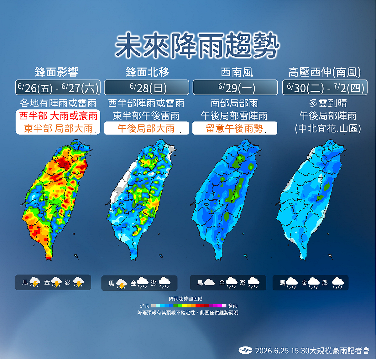 未來一週降雨趨勢。 圖：氣象署／提供
