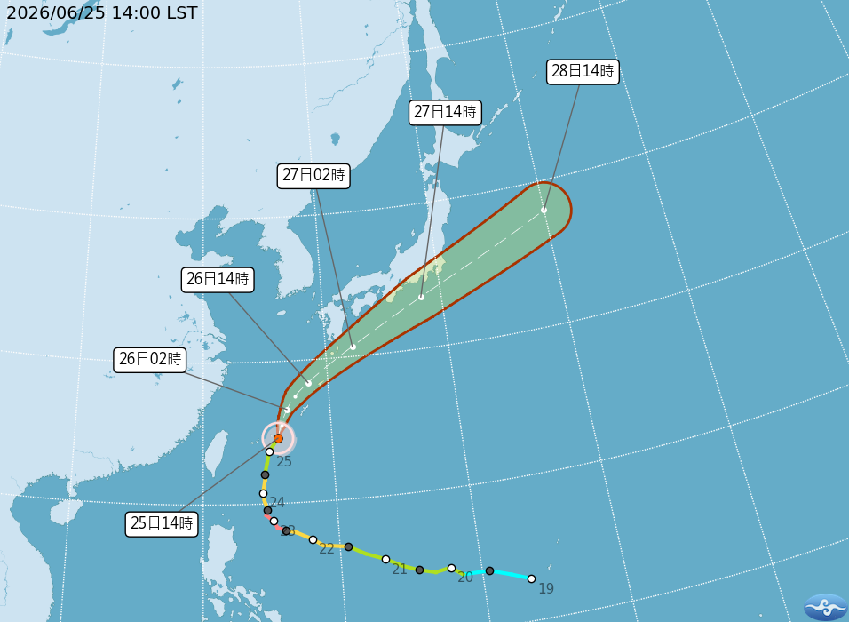 米克拉颱風沿著東部外海北上，雖然沒有登陸台灣，但所帶動的西南風和梅雨鋒面已帶來劇烈降雨。 圖：取自氣象署