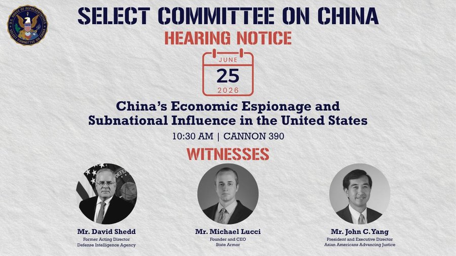 美國眾議院中國問題特別委員會聽證會 圖：翻攝自美國眾議院中國問題特別委員會的Ｘ