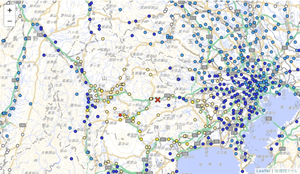 日本山梨縣東部、富士五湖地區26日晚間10時29分發生規模5.6地震。 圖：圖取自日本氣象廳網頁data.jma.go.jp