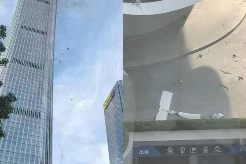 北京最高地標「中信大廈」26日驚傳遭輕型飛機撞擊。 圖：翻攝沈榮欽臉書
