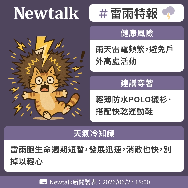 雷雨胞生命週期短暫，發展迅速，消散也快，別掉以輕心 圖：Newtalk製表