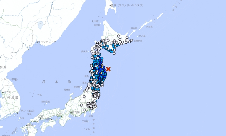 日本時間清晨5時21分（台灣時間清晨4時21分）左右，岩手縣近海發生芮氏規模6.1的強烈地震。 圖/日本氣象廳