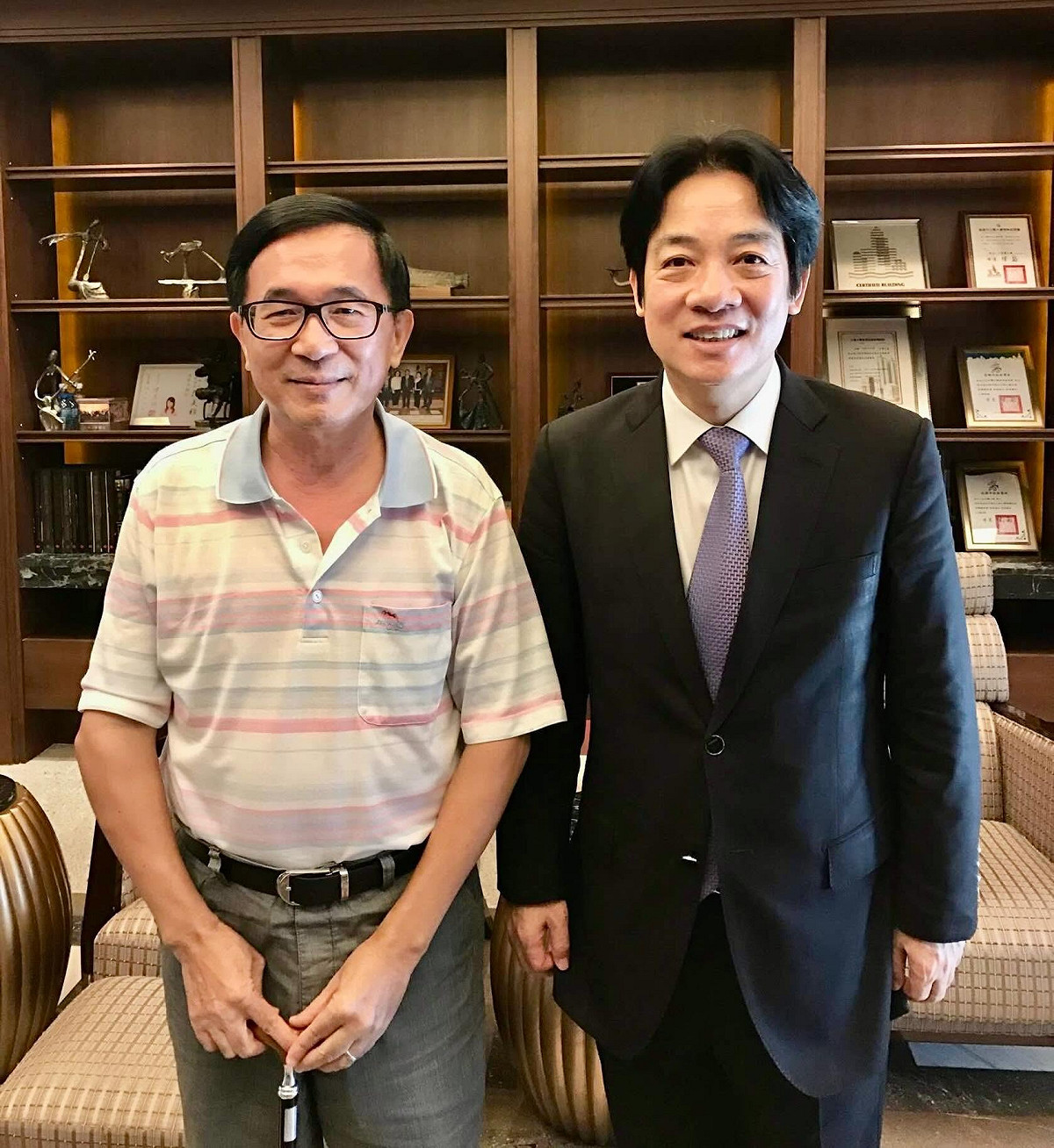 前總統陳水扁貼出與現任總統賴清德合照 圖：陳水扁臉書