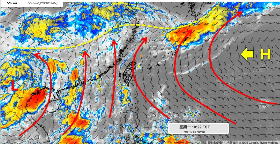 隨著高壓緩慢西伸，鋒面也隨之北退，也就是說，準備要告別梅雨季，「差不多算是正式出梅」。 圖：取自天氣職人吳聖宇