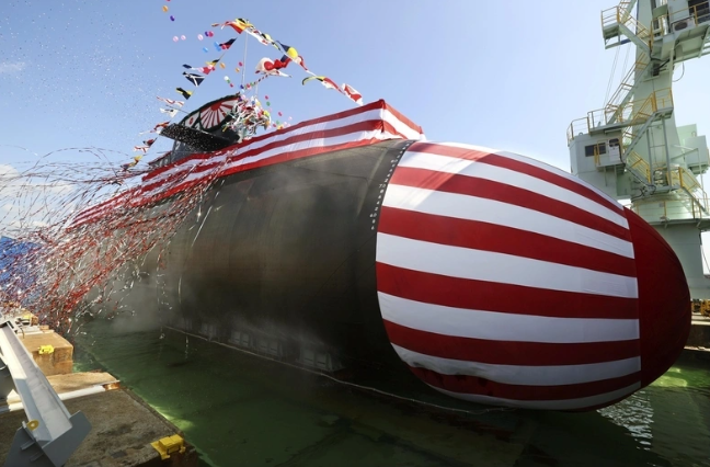 日本海上自衛隊新型潛艦「大鯨號」舉行下水儀式。 圖：翻攝自騰訊網