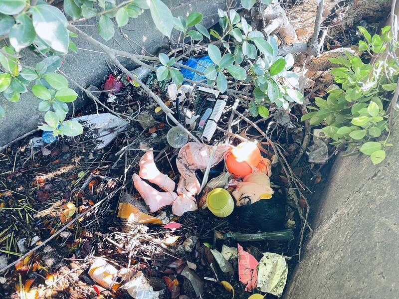 彰化縣芳苑鄉漢寶村長鄭鵬豐發現水溝內疑似女性殘骸，湊近查看才發現是情趣娃娃。 圖：鄭鵬豐提供