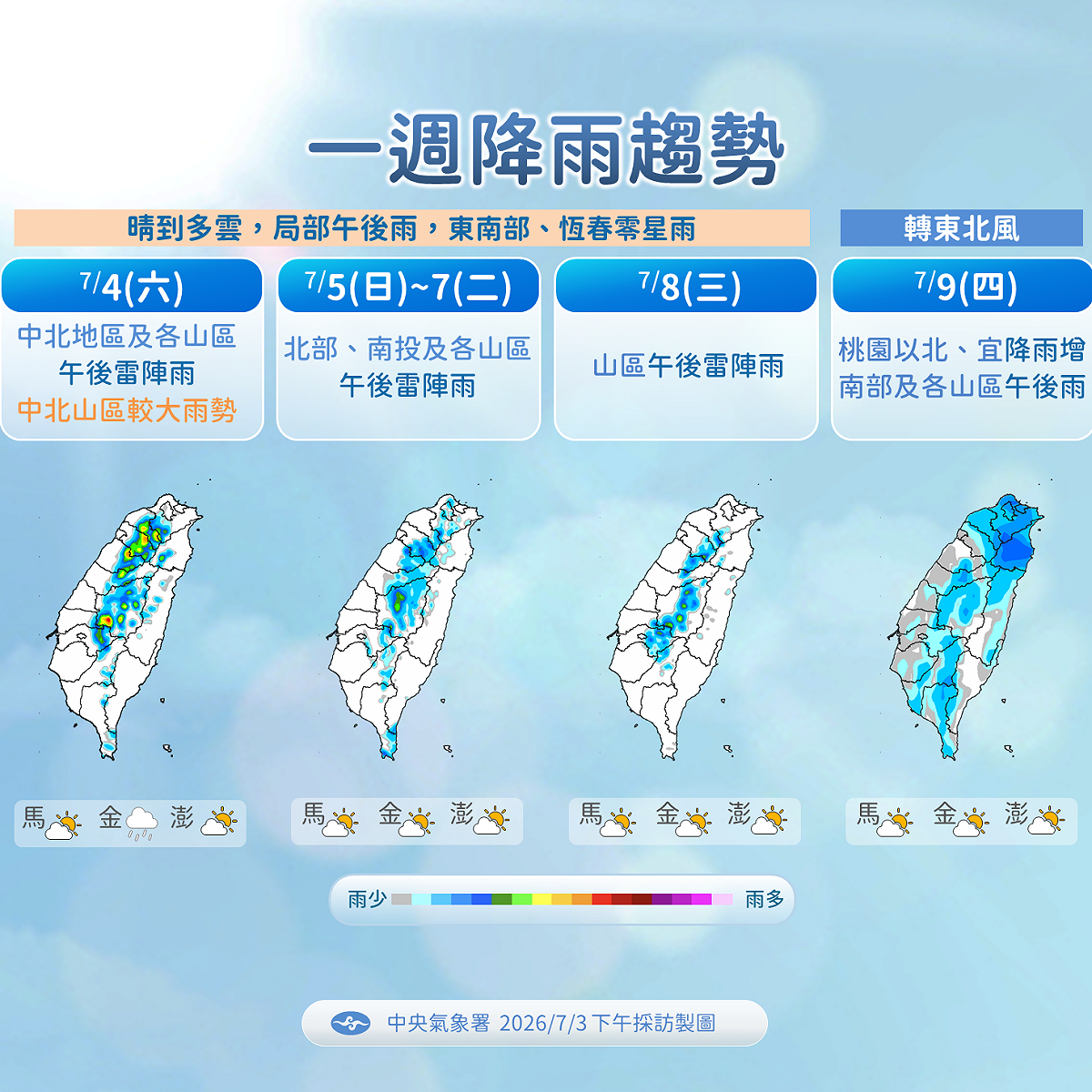 未來一週降雨趨勢一圖看。 圖：氣象署／提供