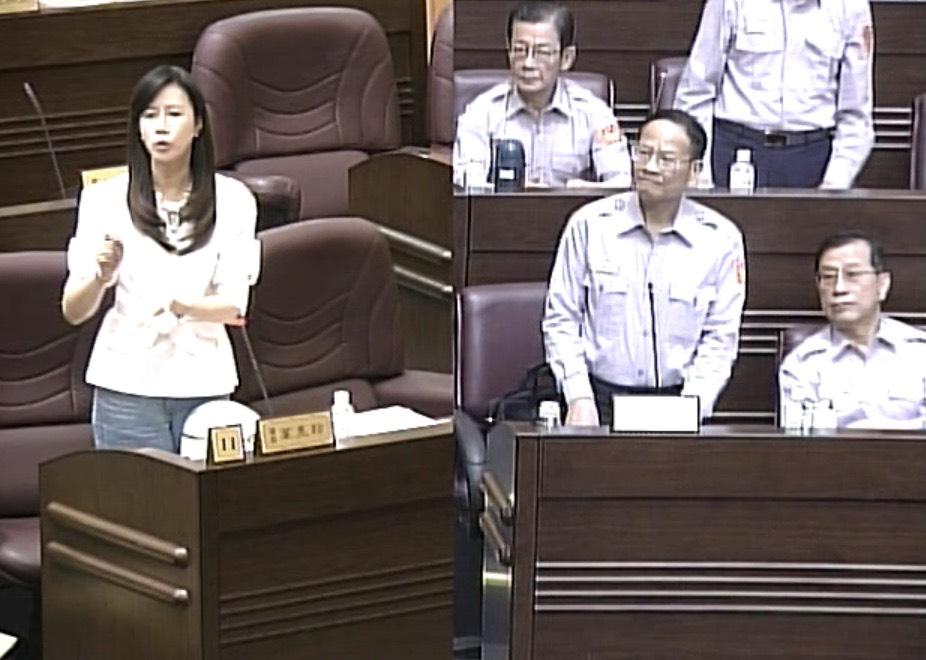 萬美玲於桃園市議會質詢期間，追查校園簽賭案。 圖：翻攝自桃園市議會質詢