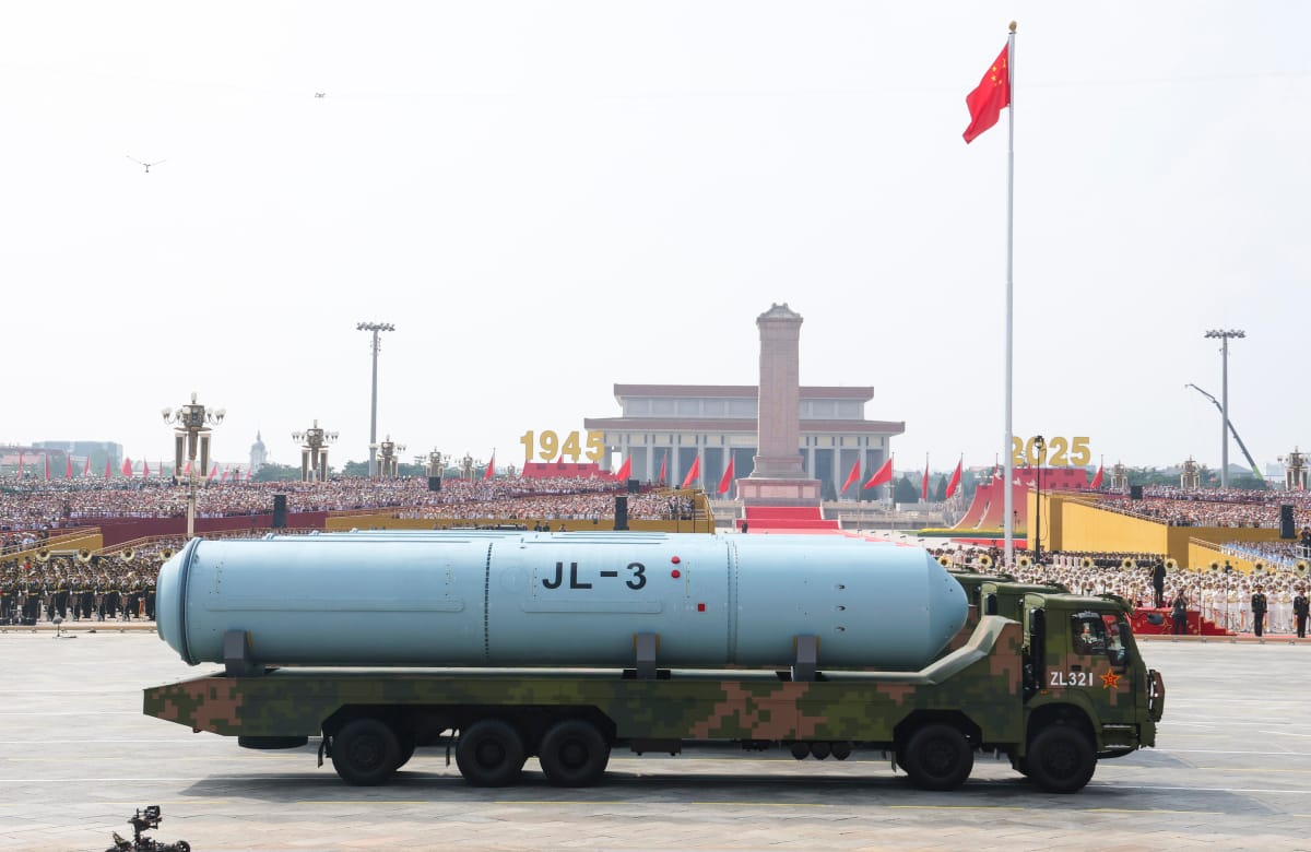 2025年9月3日，中國閱兵公開巨浪-3潛射洲際導彈彈體。 圖：翻攝陸網/新華網