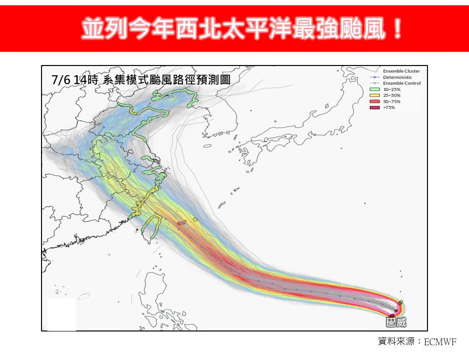 巴威颱風暴風圈預計週五傍晚開始逐步籠罩台灣中部以北、東北部、東部以及南部山區，也是影響最劇烈的階段。 圖：翻攝自林老師氣象站臉書