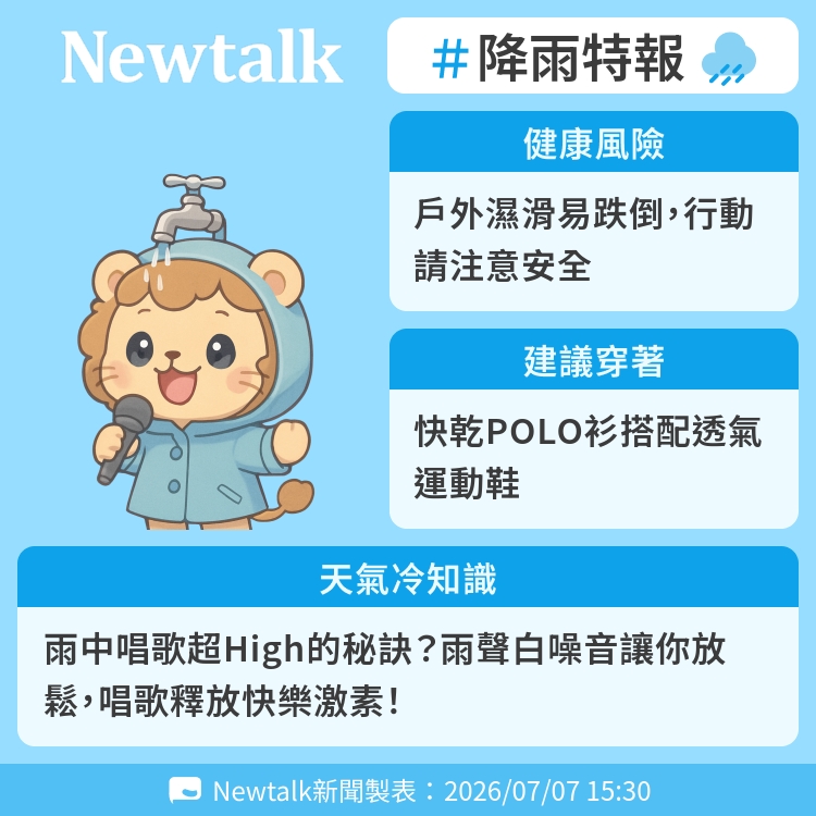 雨中唱歌超High的秘訣？雨聲白噪音讓你放鬆，唱歌釋放快樂激素！ 圖：Newtalk製表