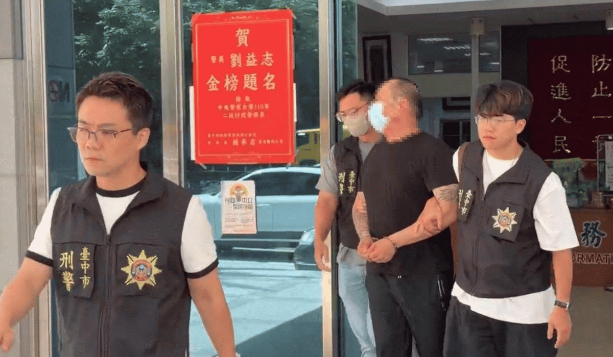 警方將攻擊矢板明夫的男子港籍廖男移送台中地檢署偵訊，並遭聲請羈押禁見。 圖：台中市警局提供