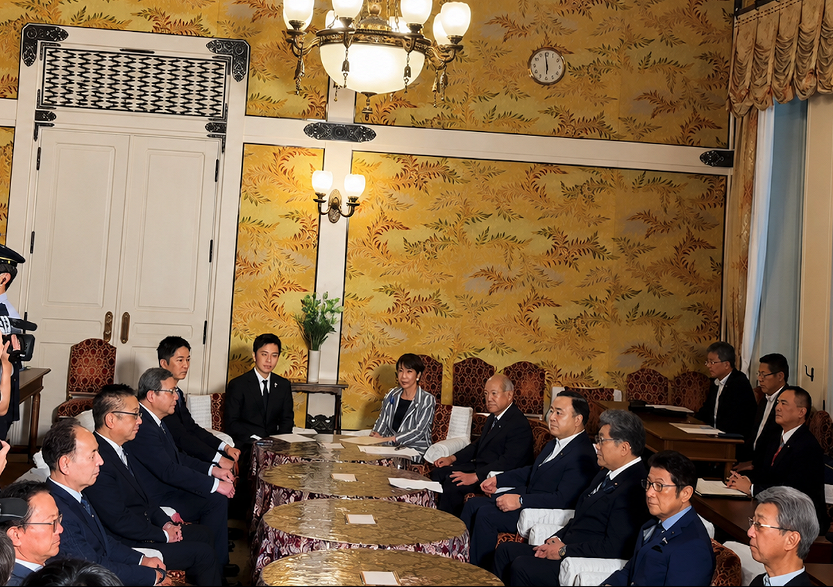 身兼自民黨總裁的日本首相高市早苗與身兼日本維新會共同代表吉村洋文7日在國會進行會談，雙方同意暫緩眾院席次消減法案，並力拼《皇室典範》修正案於本屆國會通過。 圖：翻攝自【公式】維新ゴリゴリハミダシch. YT
