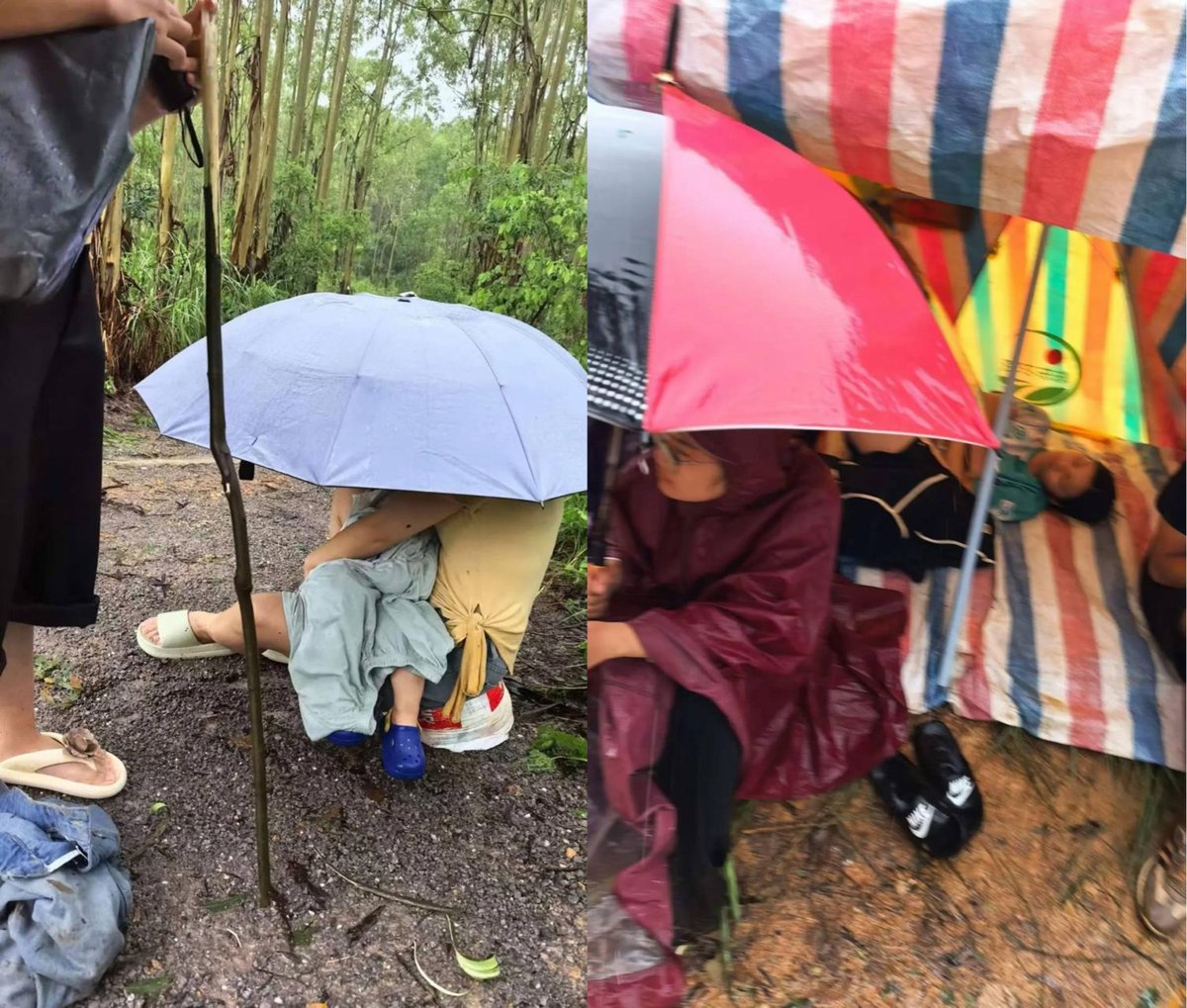廣西省橫州市雲表鎮上千位村民被迫逃往山區避難，但仍因洪水受困，民眾們持續透過通訊設備尋求外界援助。 圖：翻攝自 @whyyoutouzhele X 帳號