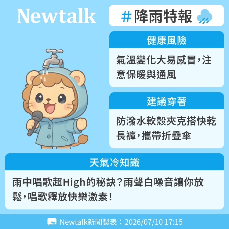 雨中唱歌超High的秘訣？雨聲白噪音讓你放鬆，唱歌釋放快樂激素！ 圖：Newtalk製表