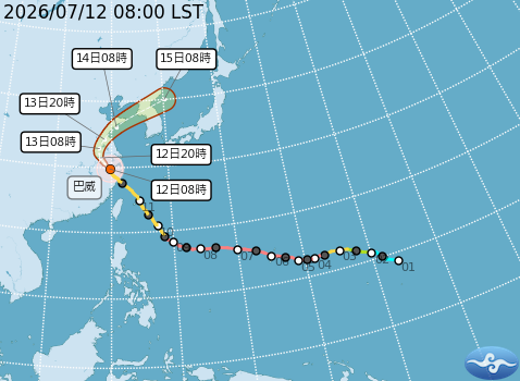 巴威颱風昨(11)日通過北邊海域，今日已遠離，氣象署也已解除海陸警。 圖：取自氣象署