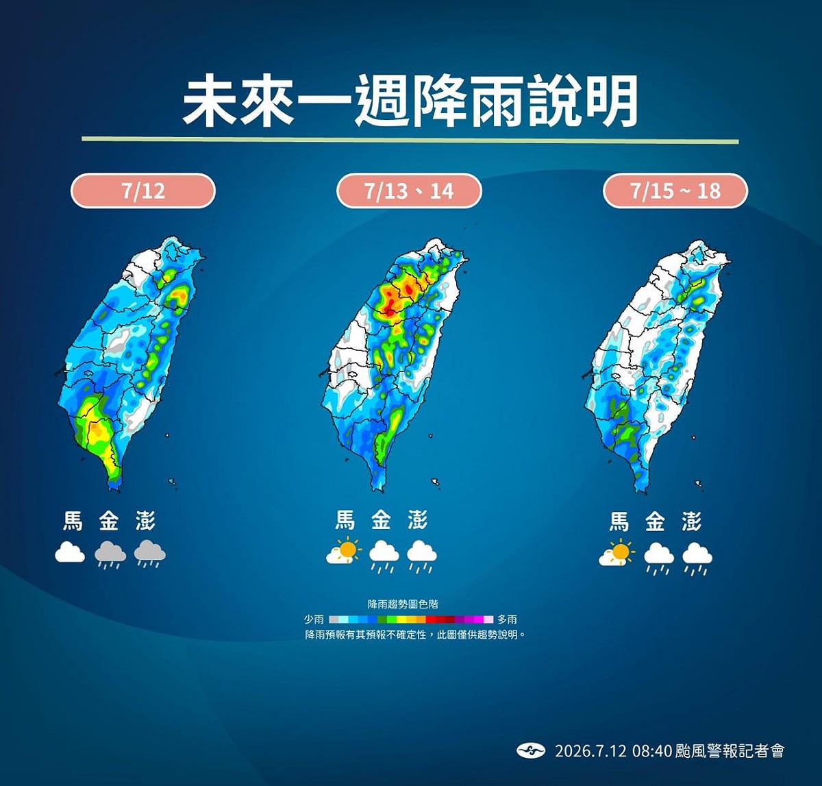 未來一週降雨趨勢一圖看。 圖：氣象署／提供