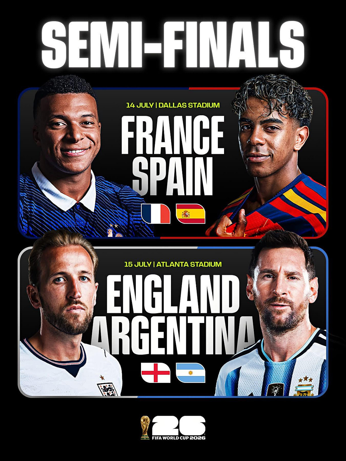 世界盃四強賽將於台北時間本月15至16日開踢。 圖：翻攝自FIFA World Cup FB