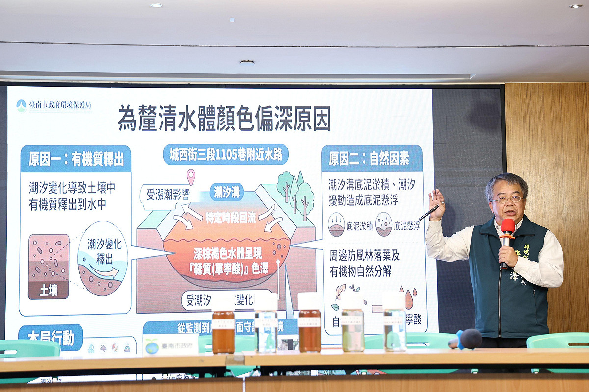 許局長分析水色變異可能原因。 圖：台南市政府提供