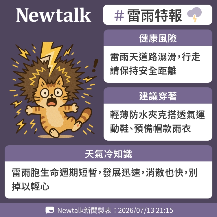 雷雨胞生命週期短暫，發展迅速，消散也快，別掉以輕心 圖：Newtalk製表