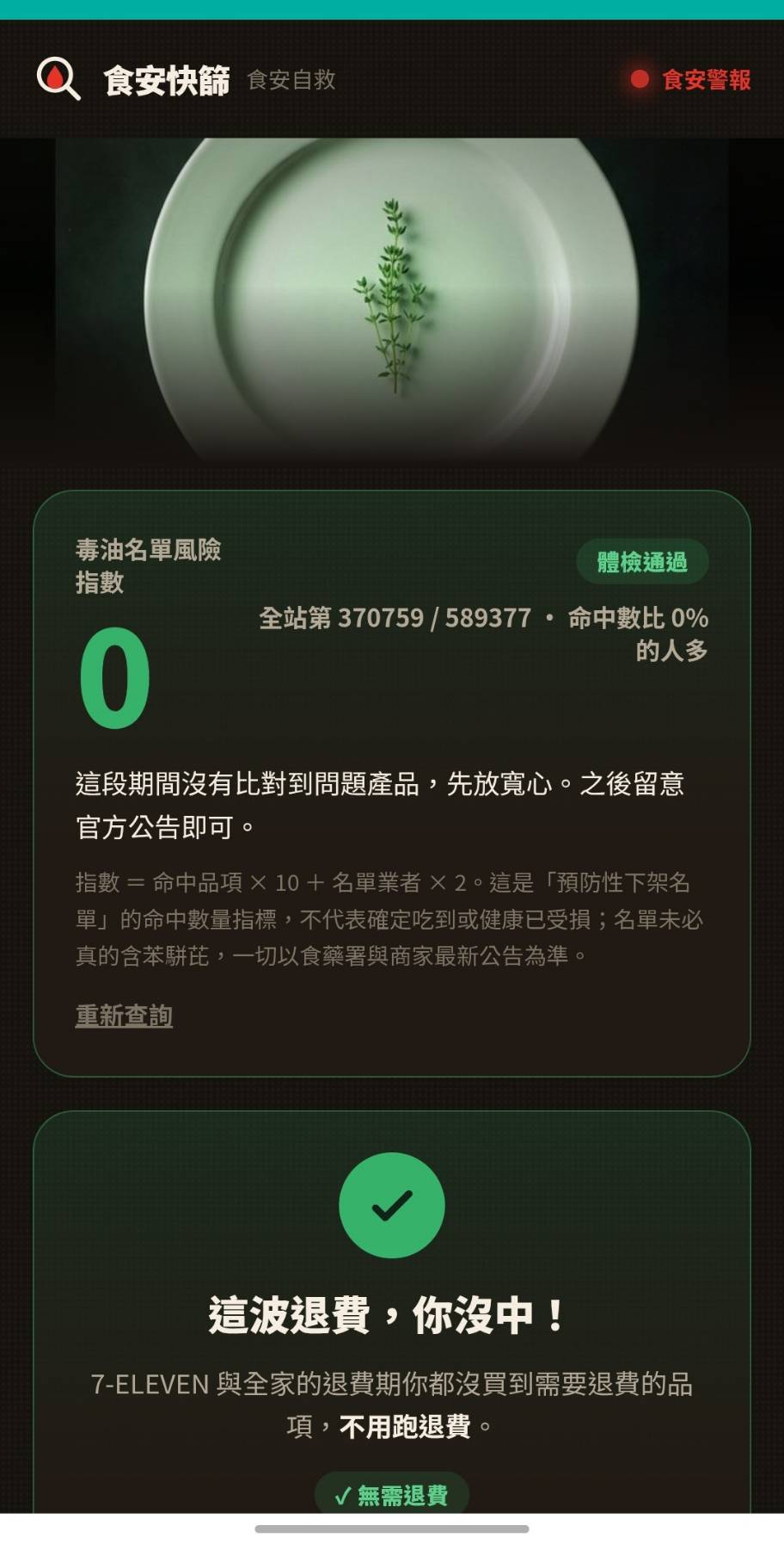 食安快篩上線掀熱議，網友紛曬檢測結果，分數最高逼近952，驚人數字更被戲稱為「中毒指數」。 圖：曾郡秋／攝