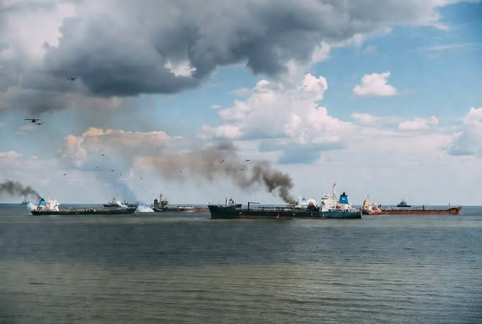 烏克蘭無人機部隊一夕之間在亞速海擊沉了11艘俄羅斯「影子艦隊」艦艇（5艘油輪、5艘貨船、1艘拖船）。 圖：翻攝自 X @jalle51