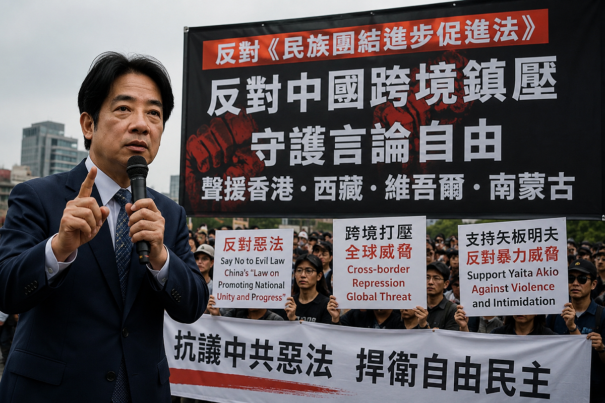 賴清德反對中國頒佈的《民族團結進步促進法》，認為是其惡法。 GPT合成照。