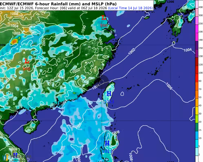 受到太平洋高壓邊緣西南風暖空氣影響，近日天氣潮濕悶熱，甚至昨(15)晚還出現原本預報上沒有的大雨。 圖：翻攝自天氣職人吳聖宇臉書