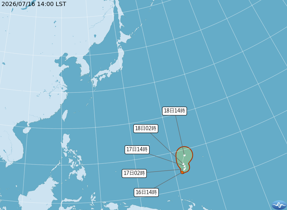 TD12目前位於非常遙遠的低緯度海面，跟海神有點像，短暫發展後可能再度減弱。 圖：取自氣象署
