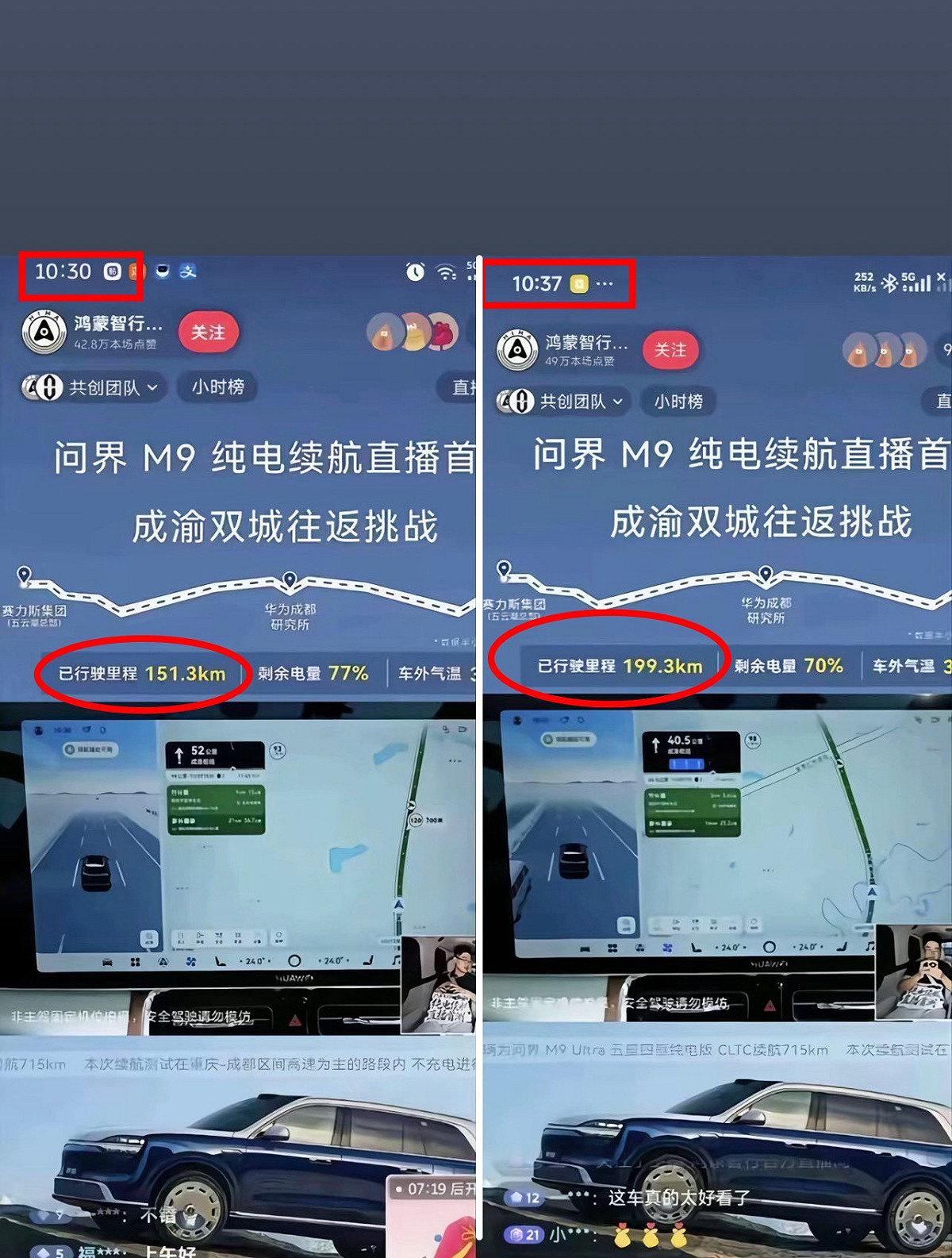 根據網路流傳的直播畫面，有網友依照直播顯示的數據計算，測試車輛在約 7 分鐘內行駛 48 公里，換算平均時速超過 400 公里，遠高於一般量產車的性能極限，因此引發大量質疑。 圖:翻攝自X帳號@fang_danie121