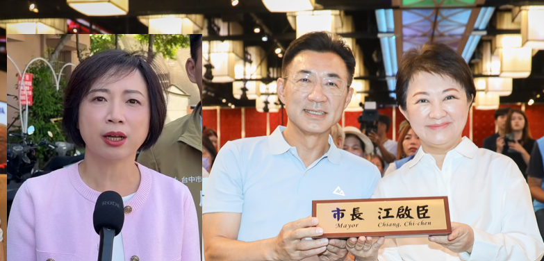 何欣純指說，盧市長曾把市長桌牌送給江啟臣，市長職位不是私相授受，是由台中市民決定，食安是市政，市民睜著眼睛看，江副院長怎麼看這8年來只驗一次油品？你接受盧市府這樣不及格的源頭稽查？ 圖：Newtalk合成