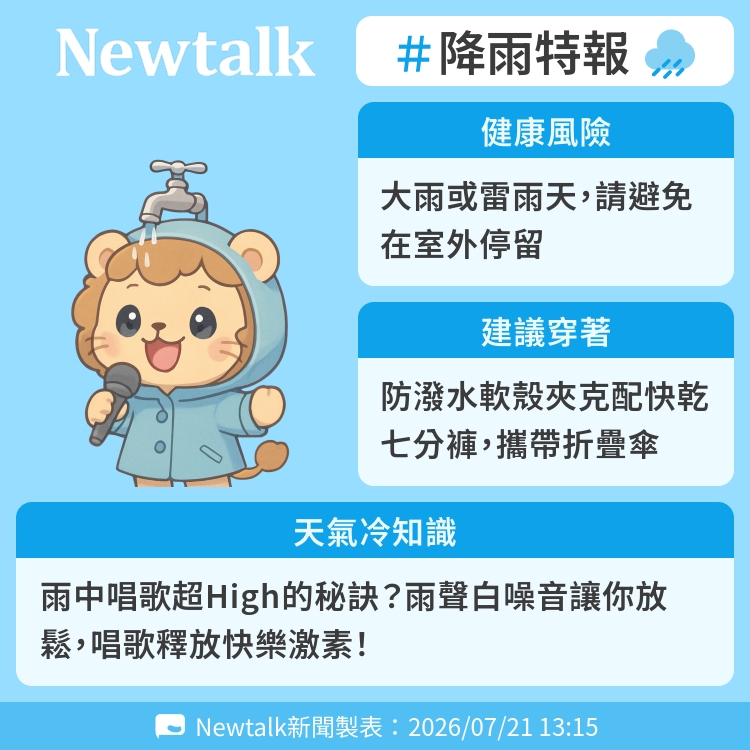 雨中唱歌超High的秘訣？雨聲白噪音讓你放鬆，唱歌釋放快樂激素！ 圖：Newtalk製表