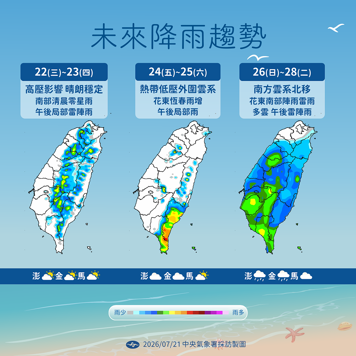未來一週降雨趨勢。 圖：氣象署／提供