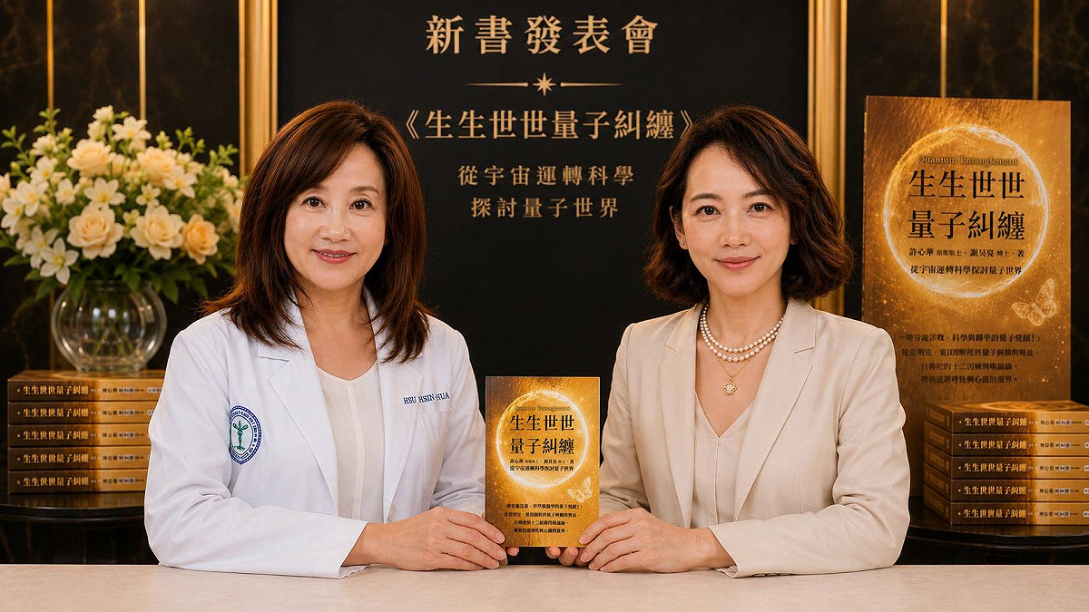許心華(左)與謝昊霓(右)母女共同創作的新書《生生世世量子糾纏─從宇宙運轉科學探討量子世界》，連續三週榮登心理勵志類新書與暢銷排行榜冠軍。 圖：許心華／提供